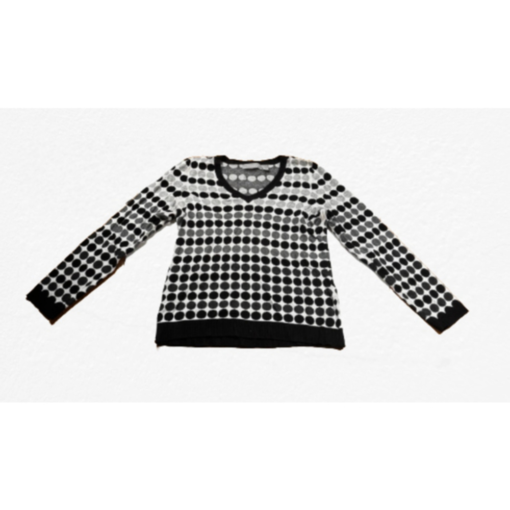 Liz Claiborne Sweater Black Gray White Polka Dot V-Neck